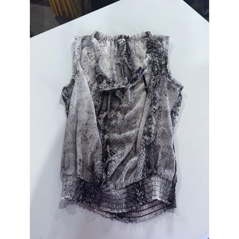Calvin Klein Womens Snakeskin Print Smocked Hem Sleeveless Blouse Grey Black M